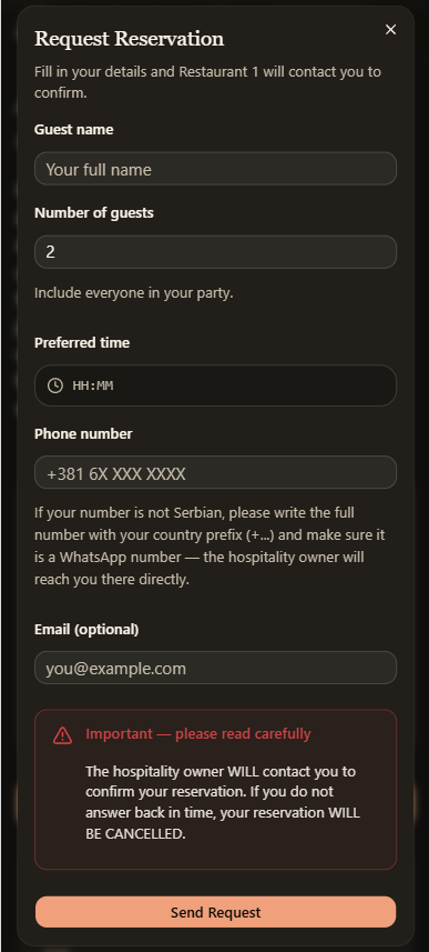 Guest requests a reservation